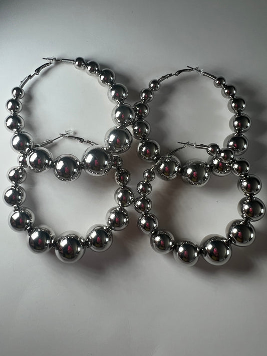 Silver Large Pearl Hoops